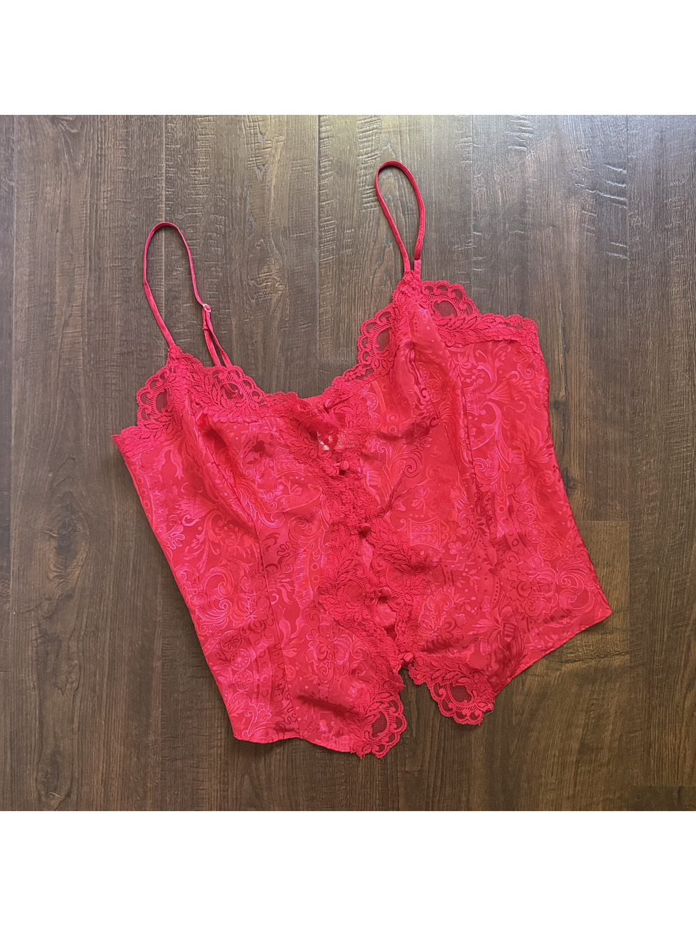80s Vintage Victoria’s Secret Gold Label Red Jacquard Lace Corset Cami Top M